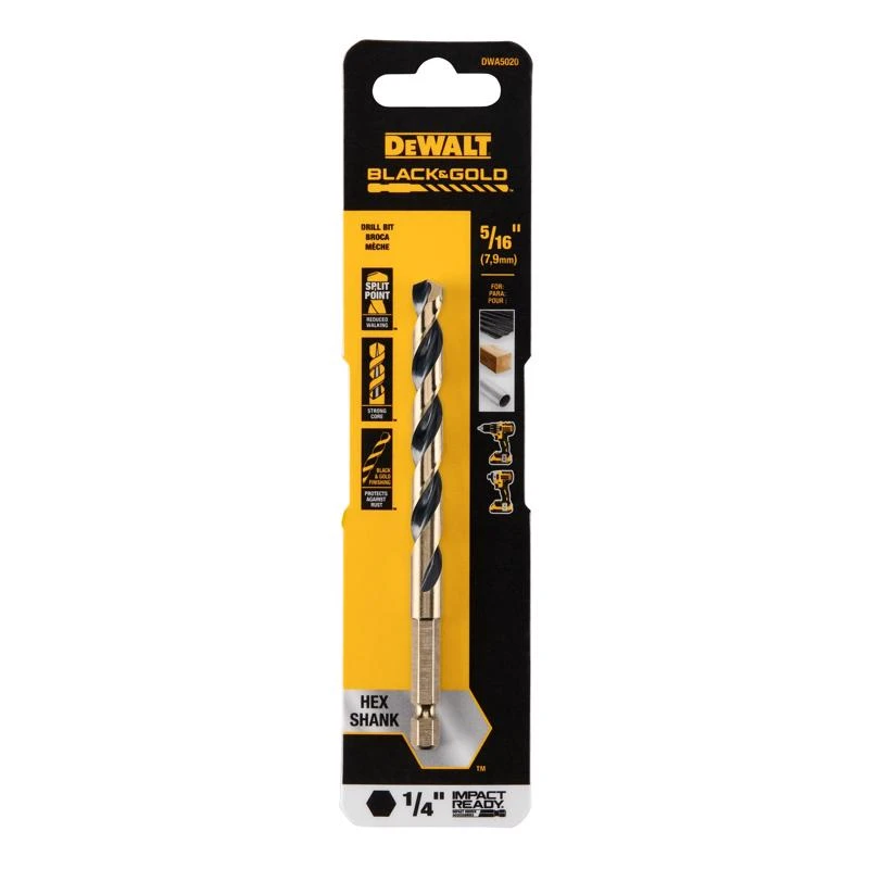 Black & Gold HSS Drill Bit, 1/4 In. Hex Shank, Impact Ready, 5/16 In.