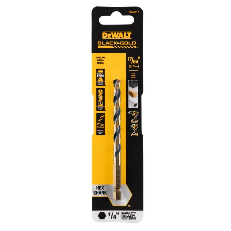 Black & Gold HSS Drill Bit, 1/4 In. Hex Shank, Impact Ready, 17/64 In.