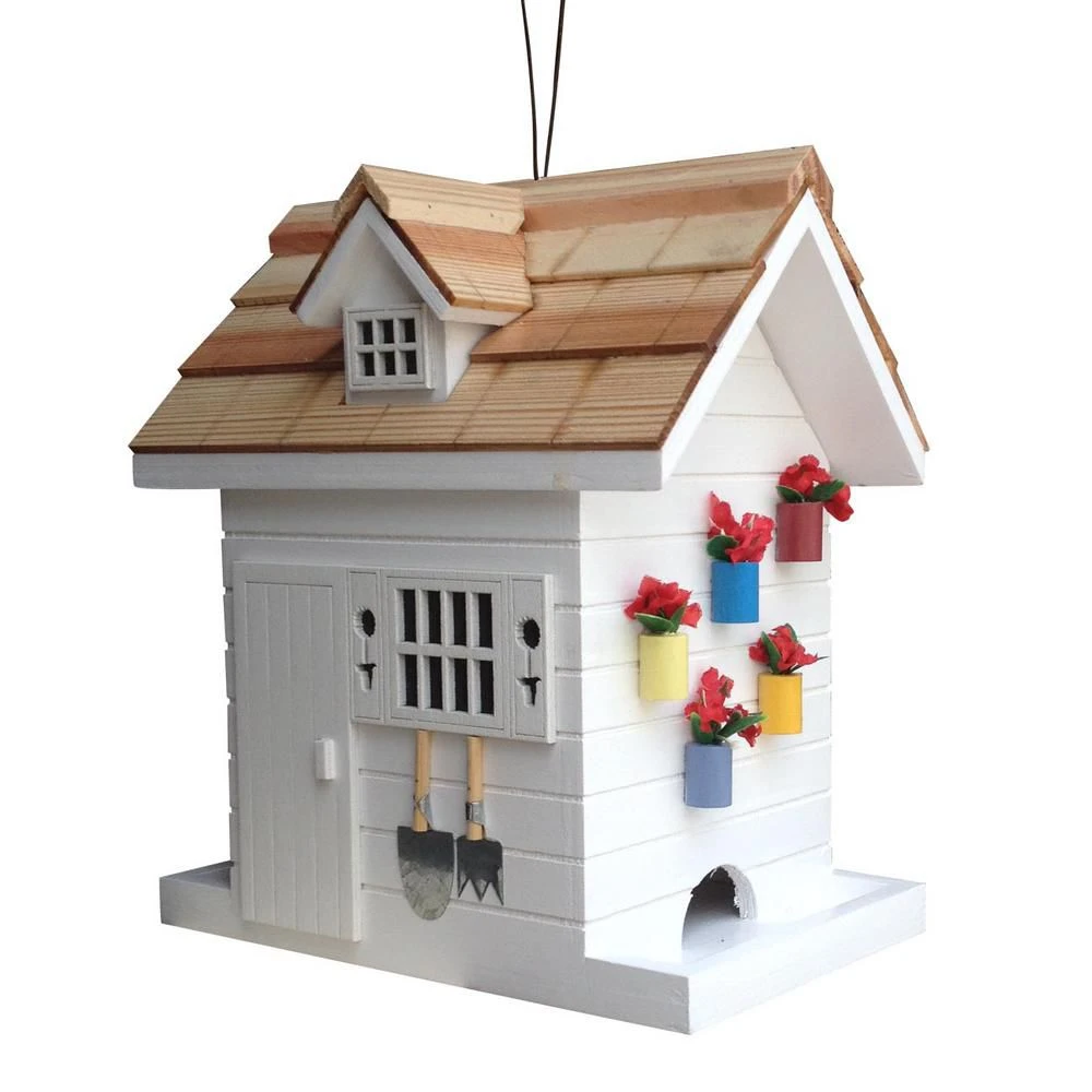 Potting Shed Bird Feeder - Miniature Garden Decor With Trellis And Topiary Cutouts