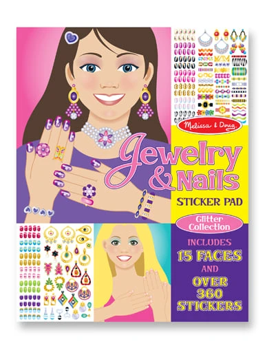 Jewelry And Nails Glitter Stickers Pad - 360+ Stickers, 15 Faces