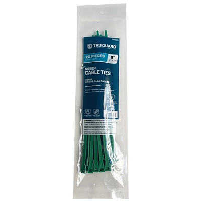 Cable Ties, Green, 8 In., 20-Pk.