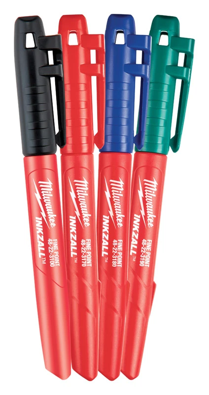 Inkzall Job Site Markers, Fine Point, Multi Color 4-Pk.