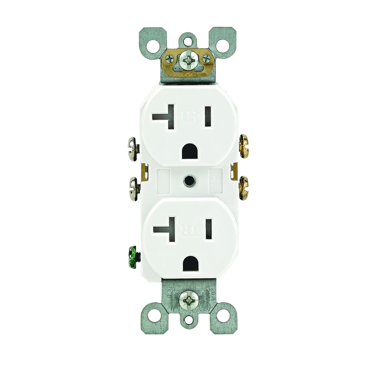 20 Amp Residential Grade Self Grounding Tamper Resistant Duplex Outlet, White