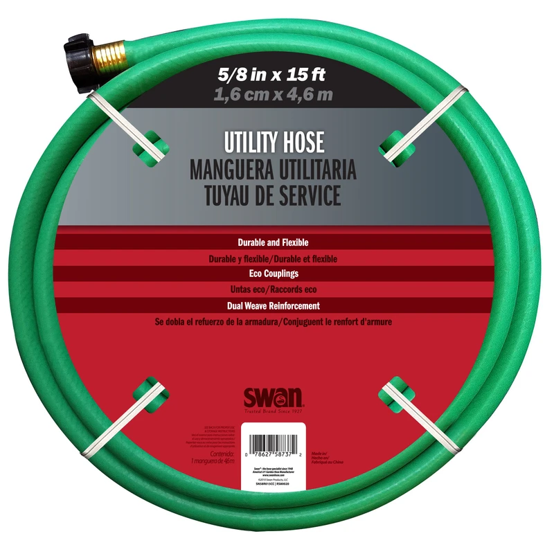 5/8 In. Dia X 15 Ft Utility Hose, Vinyl, Green, Model Csn58r015fm