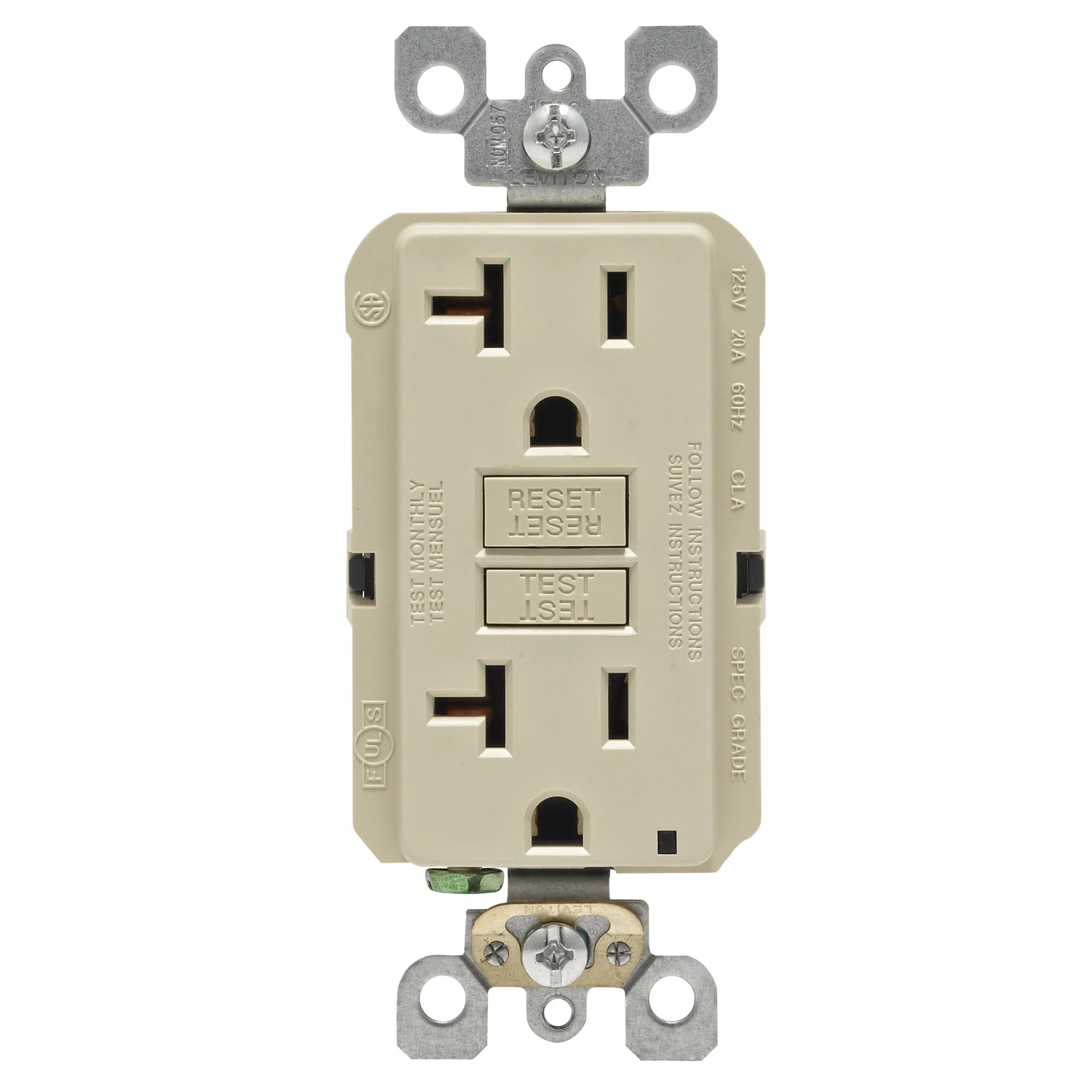 Leviton 20 amps 125 volt Ivory GFCI Outlet 5-20R 1 pk