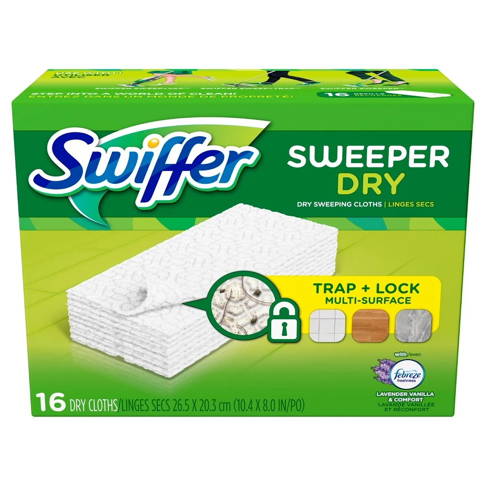 Sweeper Dry Sweeping Pad, Multi Surface Refills for Dusters Floor Mop, Febreze Lavender Scent, 16-Ct.