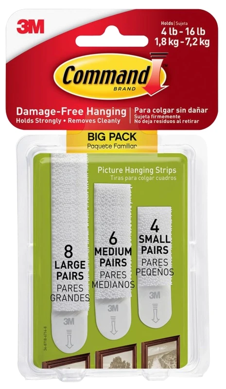 Picture Hanging Strips, Assorted Sizes, 18 Strips