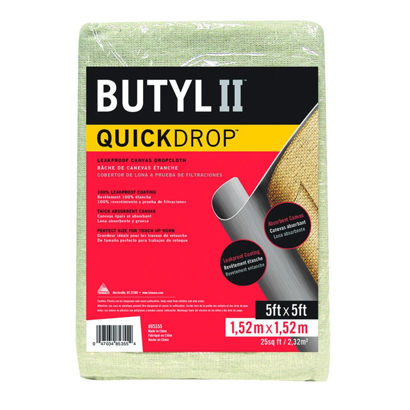 Butyl II Canvas Drop Cloth, Leak-Resistant Poly Back, 5 x 5 Ft.