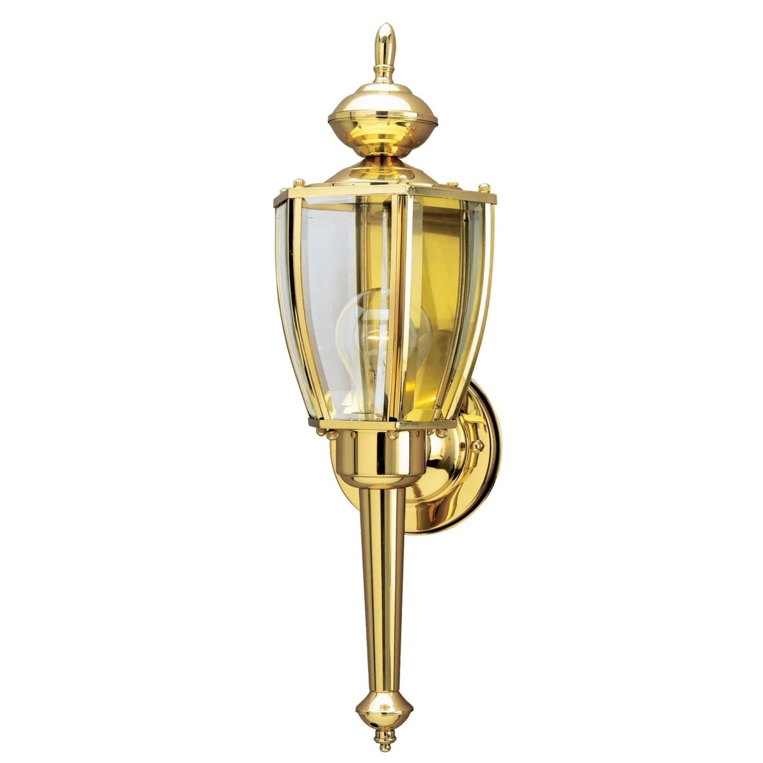 Wall Light Fixture, Outdoor, Polished Brass & Clear Glass, 100-Watt, 4.5 x 11 In.