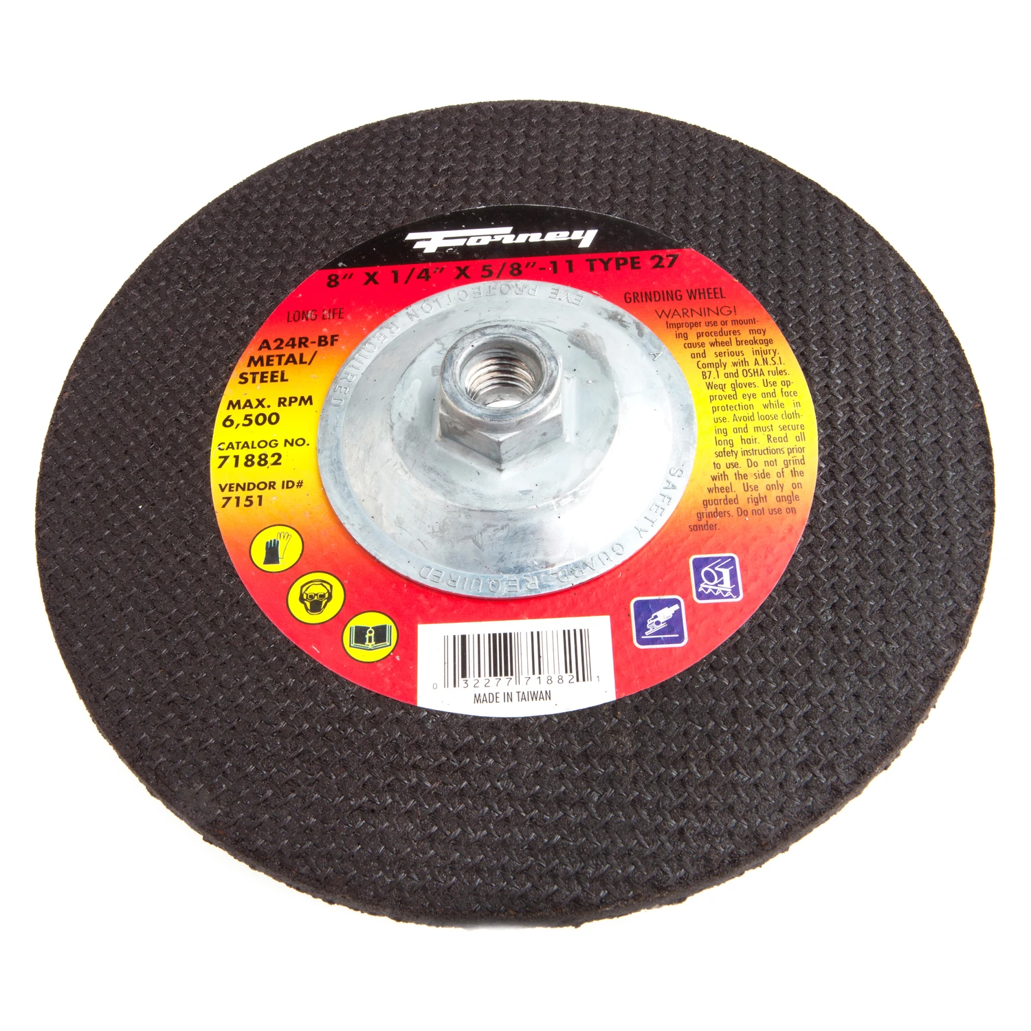 8 In. Metal Grinding Wheel, Type 27, 1/4 In. Thick, A24r
