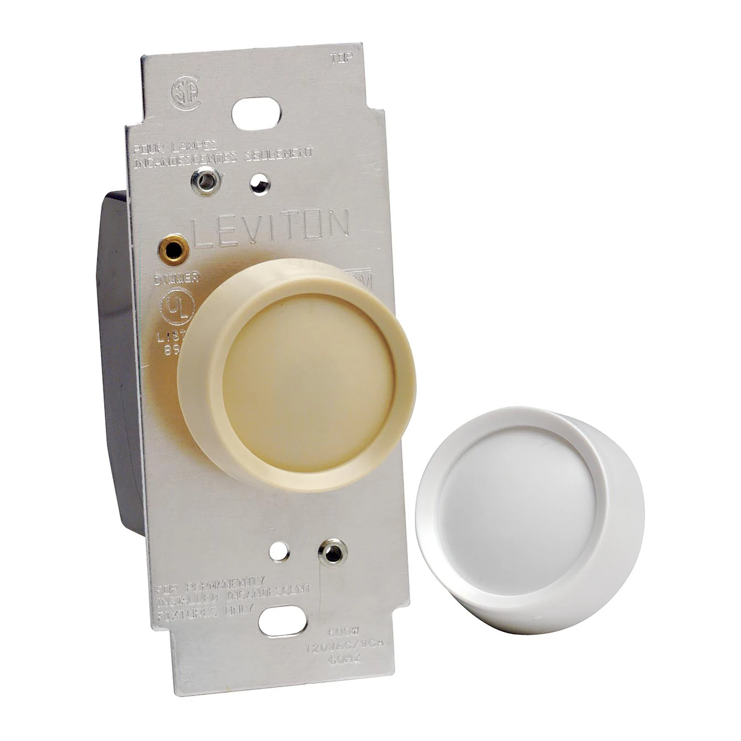 Trimatron 600-Watt Single-Pole/3-Way Universal Push On/Off Rotary Dimmer, White/Light Almond