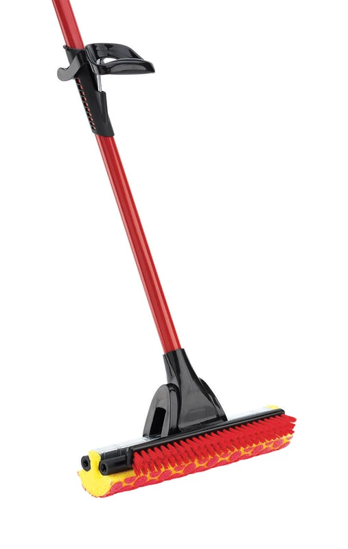 Roller Sponge Mop with Scrub Brush, Steel Handle