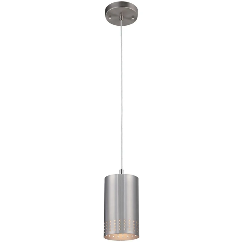 Phelps Indoor Mini Pendant Light Fixture, Brushed Nickel, Perforated Metal Shade