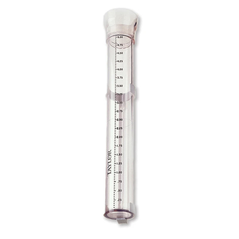 5 In. Capacity Rain Gauge, Clear Plastic, 11-7/8 In. Overall