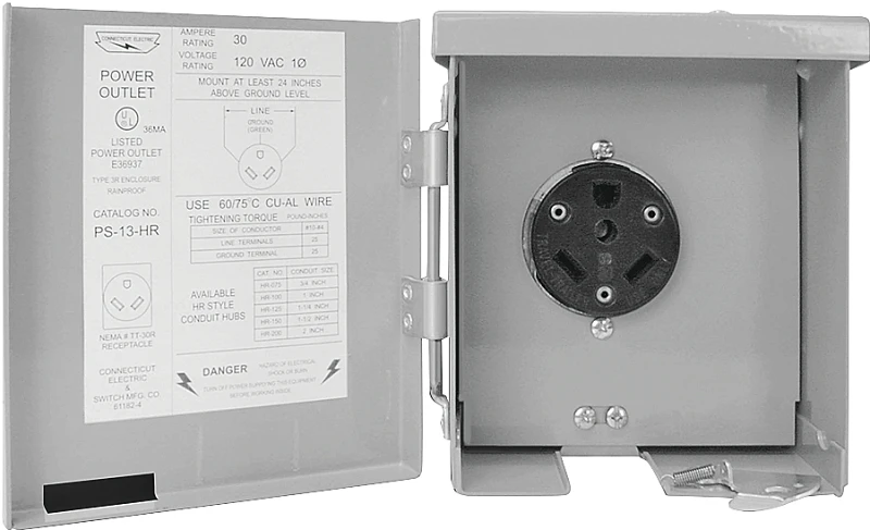 Ps-13-hr 30 Amp Rv Power Outlet Panel, Weatherproof Steel Construction