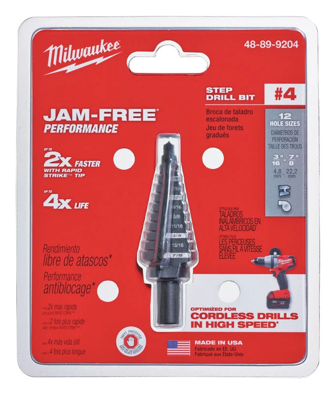 #4 Step Drill Bit, 3/16 -7/8 In.