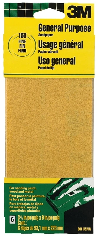 Production Sandpaper, 150-Grit , 1/3 Sheet, 6-Pk.