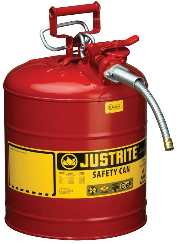 7250120 Type Ii Safety Can, 5 Gallon, Steel, Red With Hose