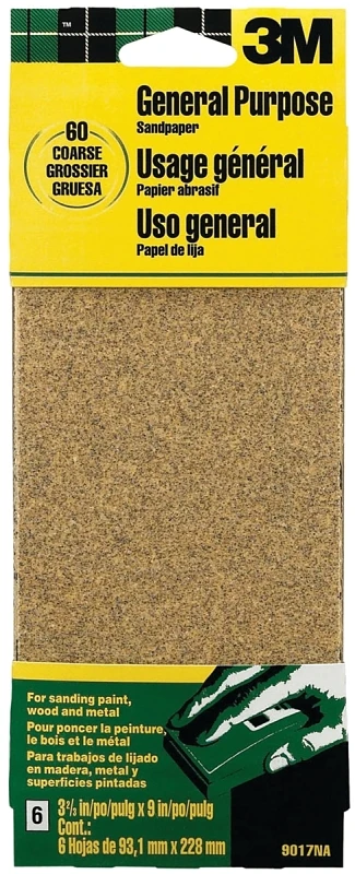 Production Sandpaper, 60-Grit , 1/3 Sheet, 6-Pk.