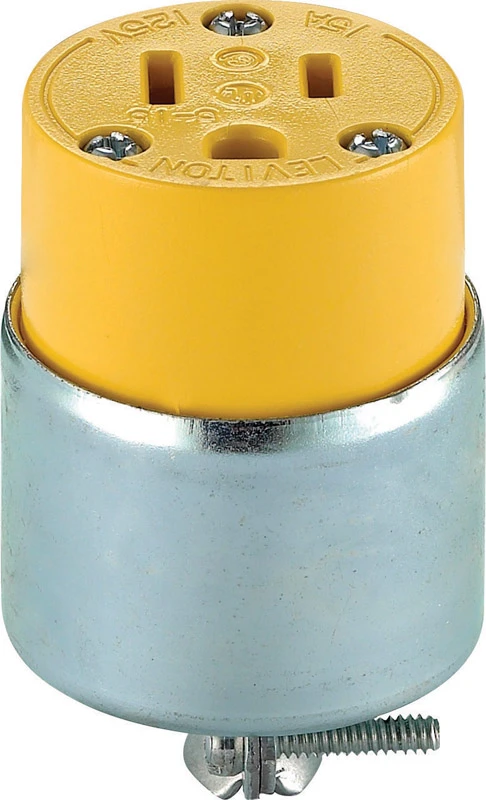 15a 125v 3-wire 2-pole Armored Cord Connector, Nema 5-15r, Yellow