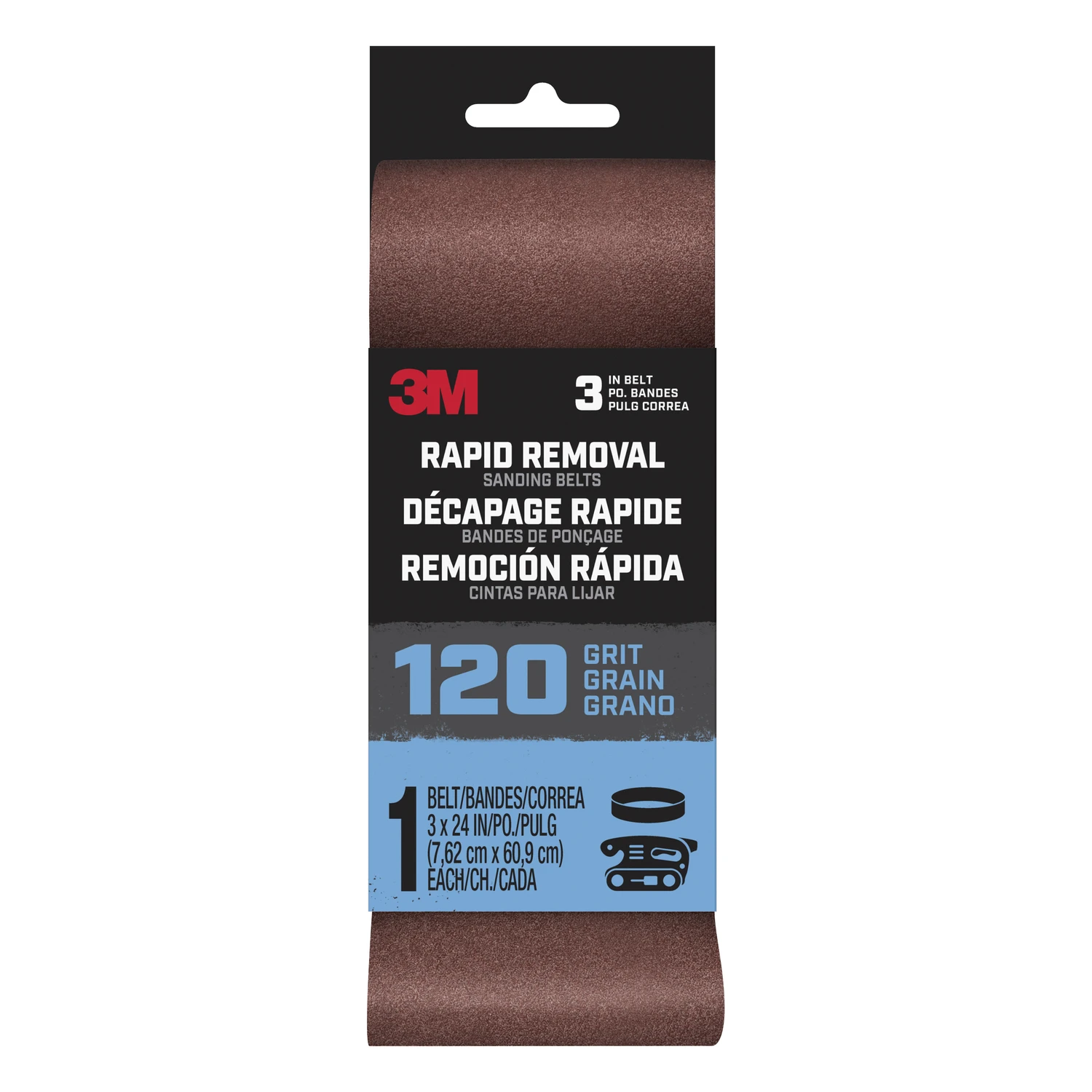 Rapid Removal Power Sanding Belt, 120 Grit, 3 x 24 In.
