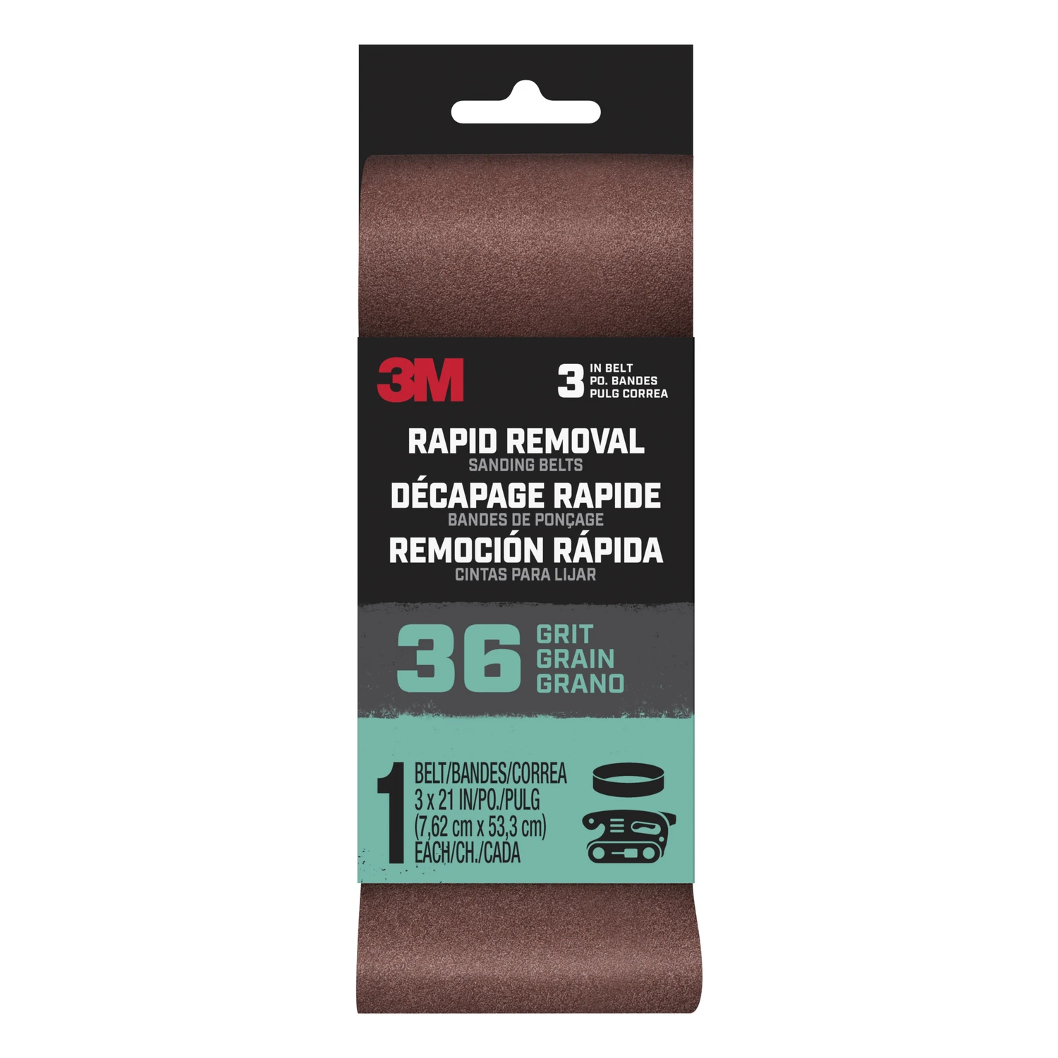 Rapid Removal Power Sanding Belt, 36 Grit, 3 x 21 In.