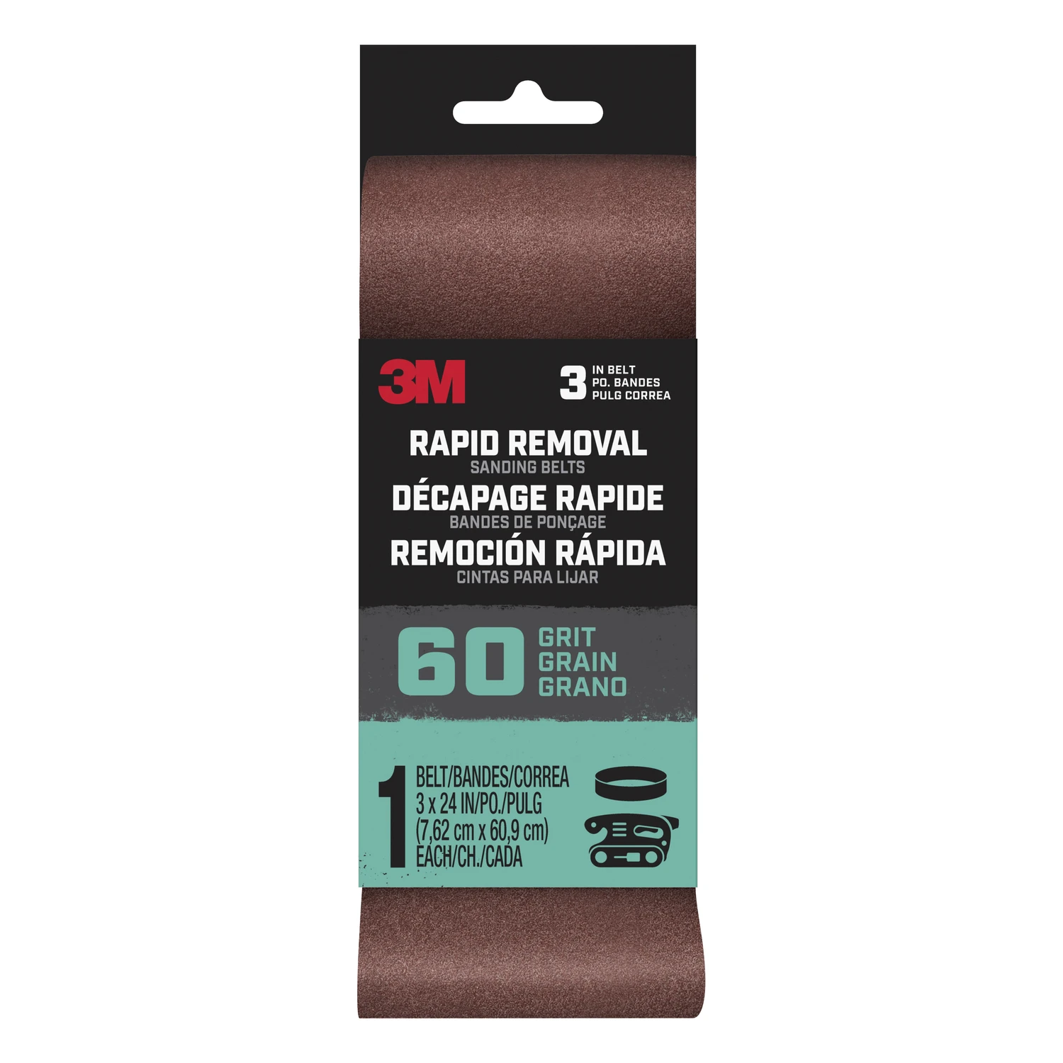 Rapid Removal Power Sanding Belt, 60 Grit, 3 x 24 In.