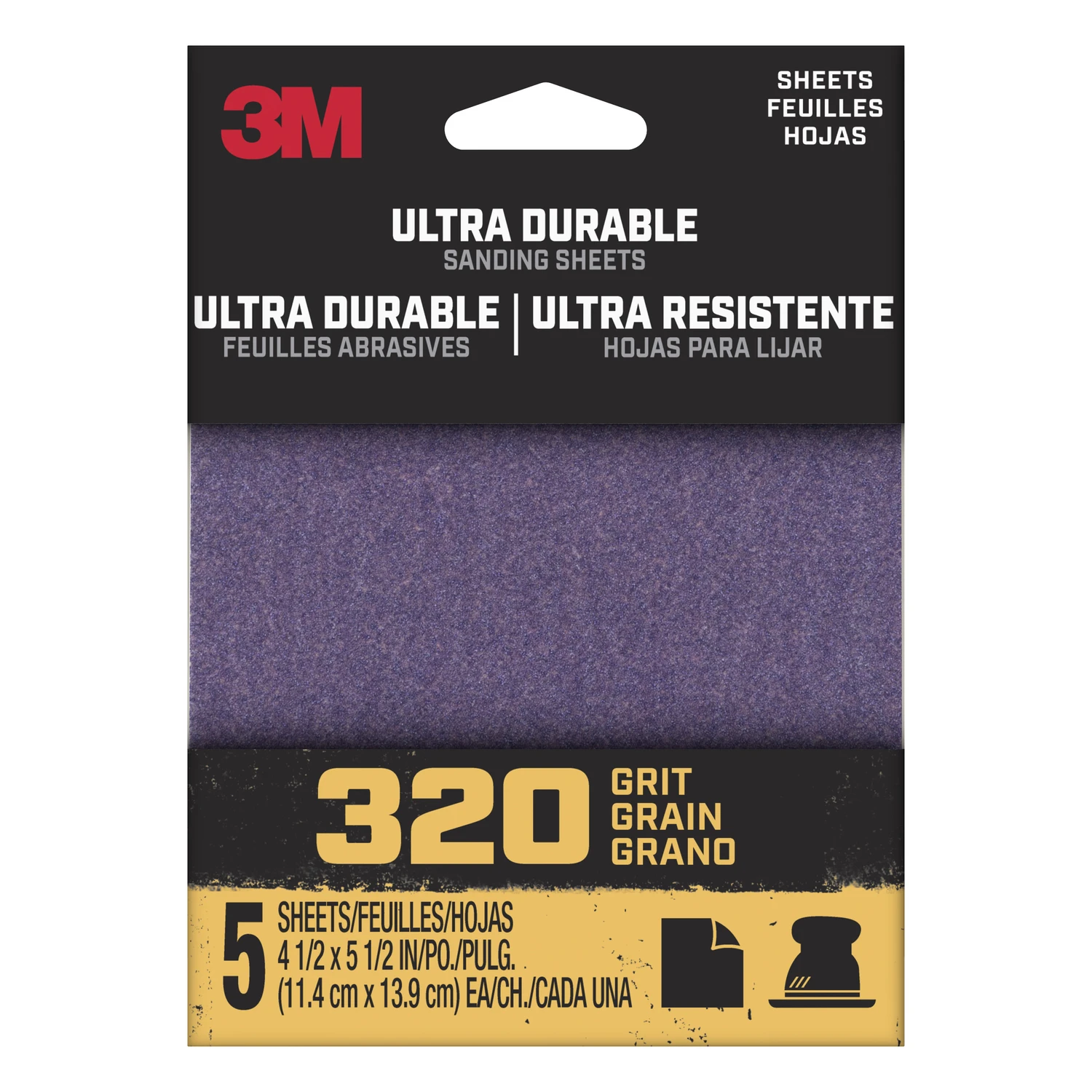 Ultra Durable Power Sanding 1/4 Sheet, 320 Grit, 5-Pk.