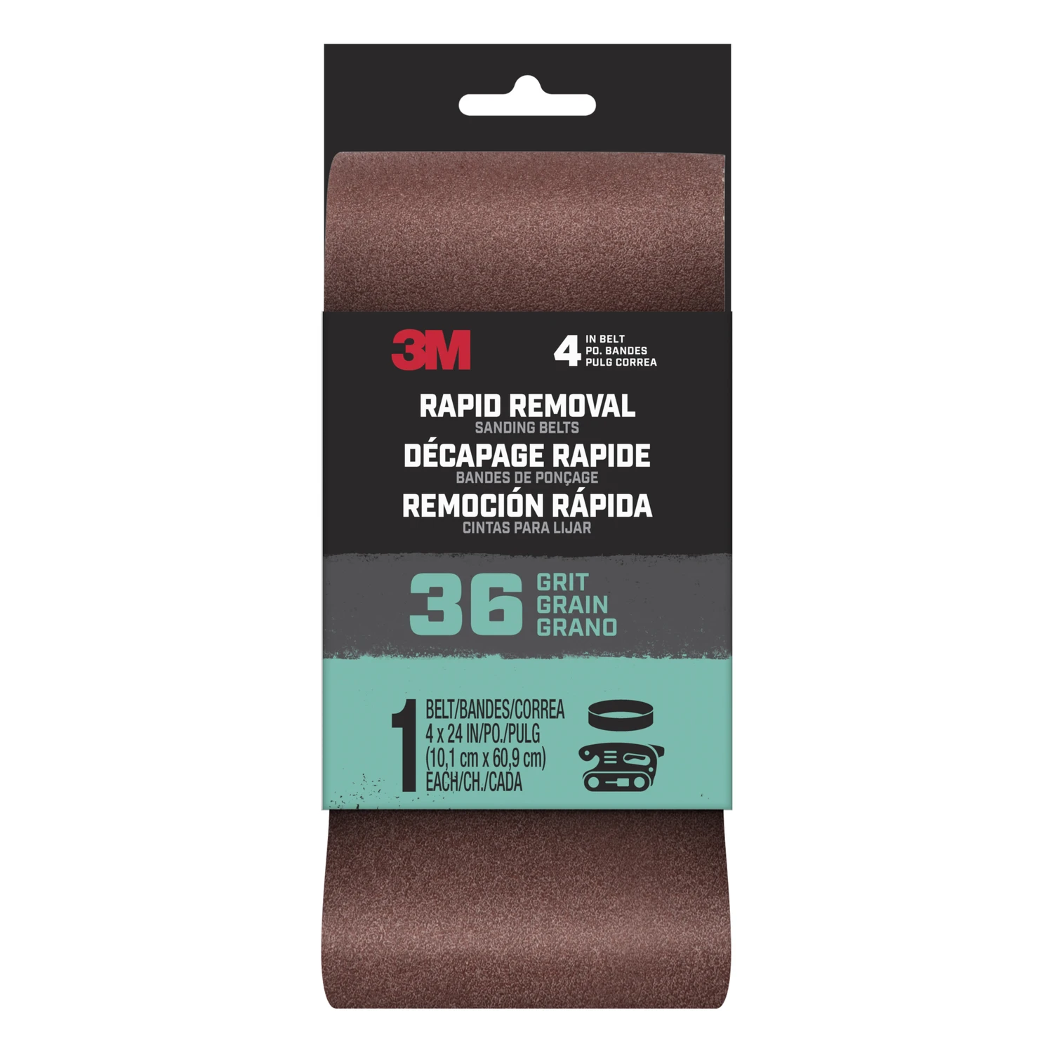 Rapid Removal Power Sanding Belt, 36 Grit, 4 x 24 In.