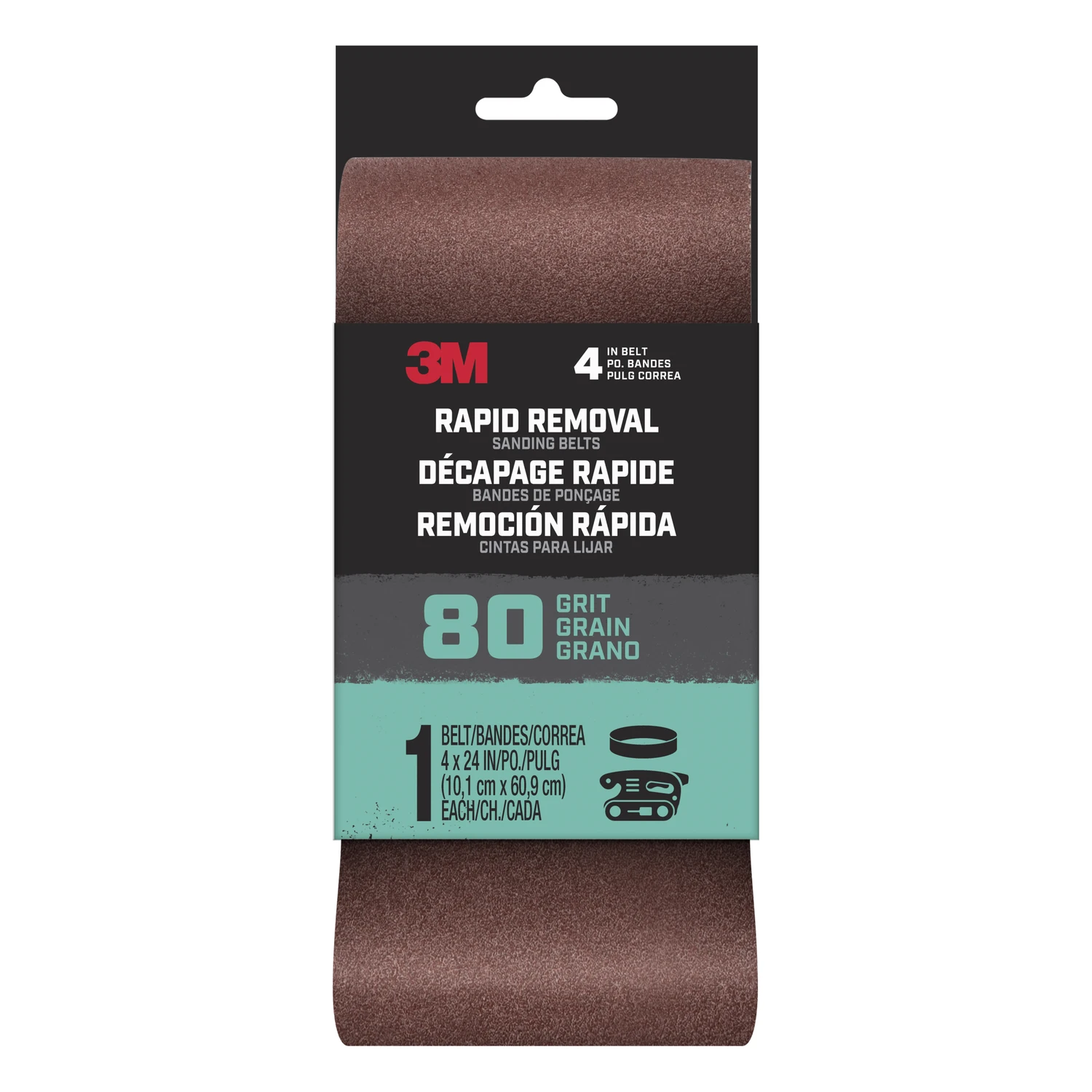 Rapid Removal Power Sanding Belt, 80 Grit, 4 x 24 In.