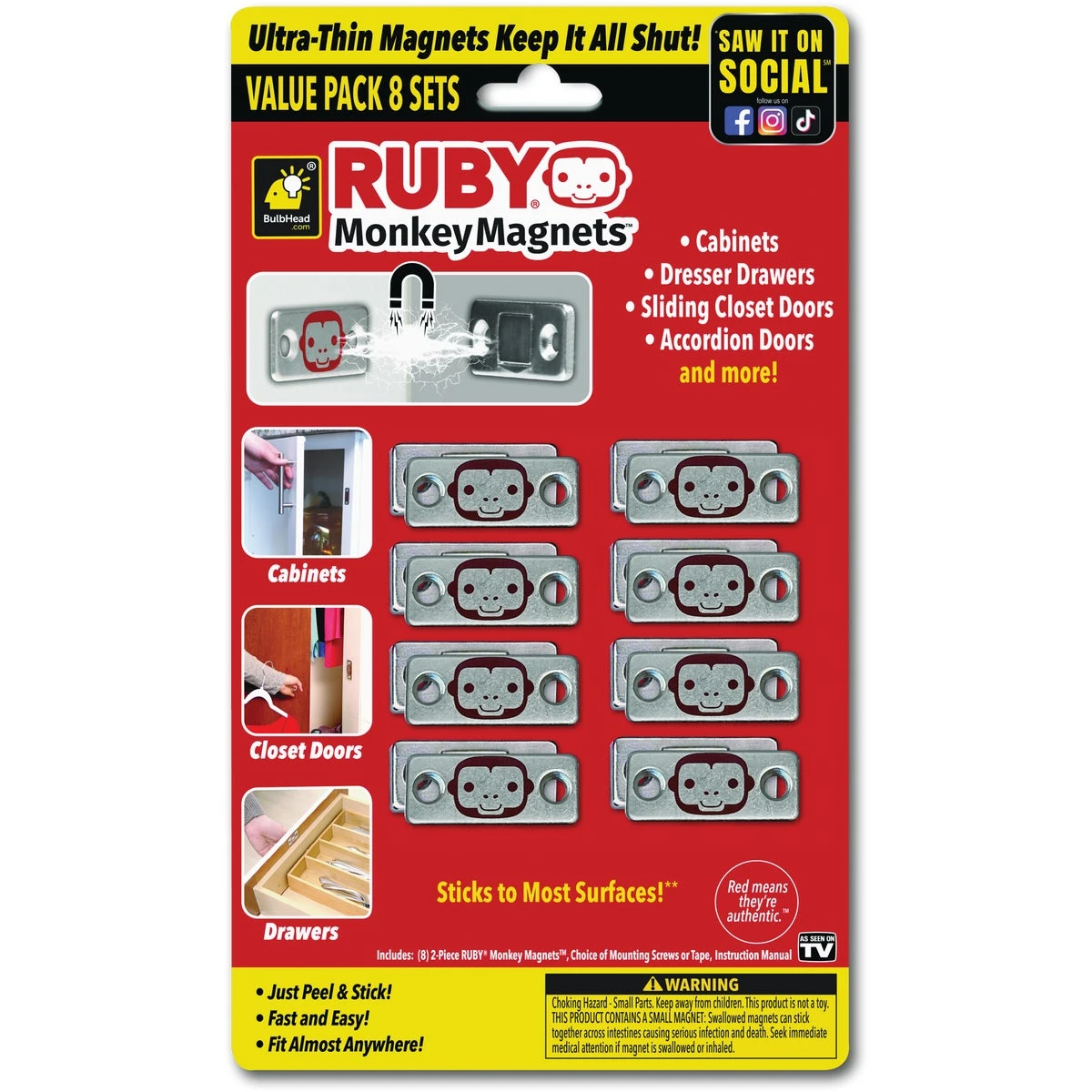 Monkey Magnets Door & Drawer Closers, 8-Pk.