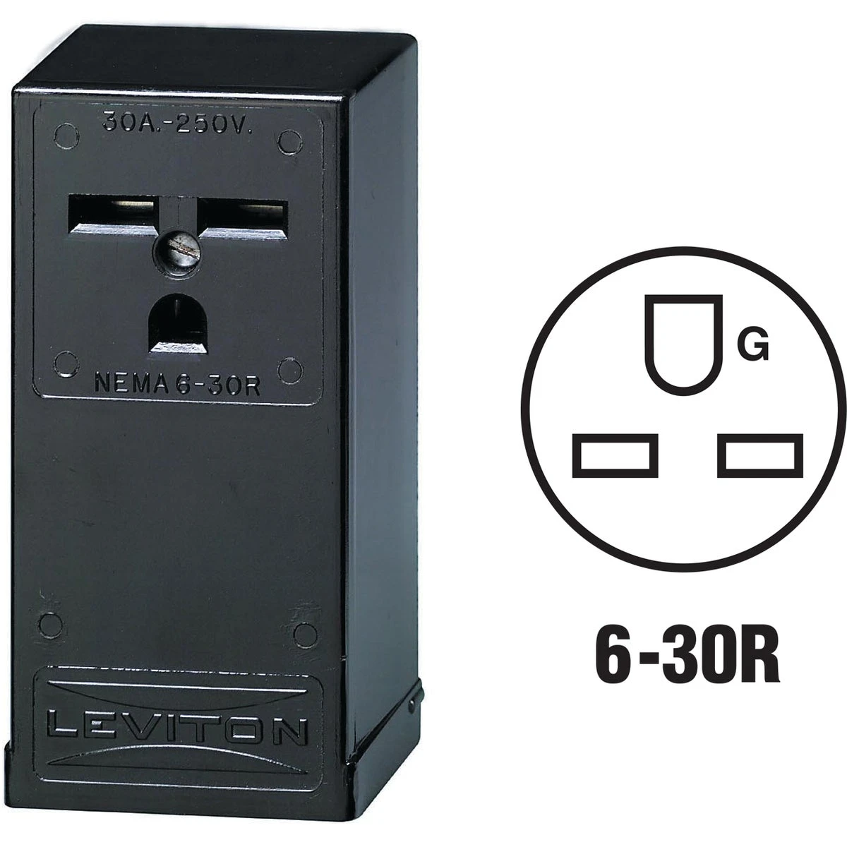 Leviton 32896 30 amp 250V Outlet for 6-30R, Black