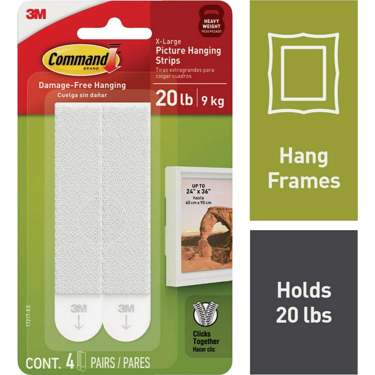 20 Lb. Picture Hanging Strips, White, 4 Pairs, X-Large