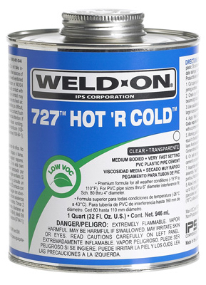 727 Hot 'R Cold PVC Pipe Cement, Very Fast Setting, Clear, Pt.