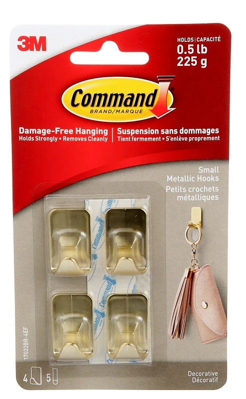 Small Brass Color Metallic Hooks, 4 Hooks/5 Strips