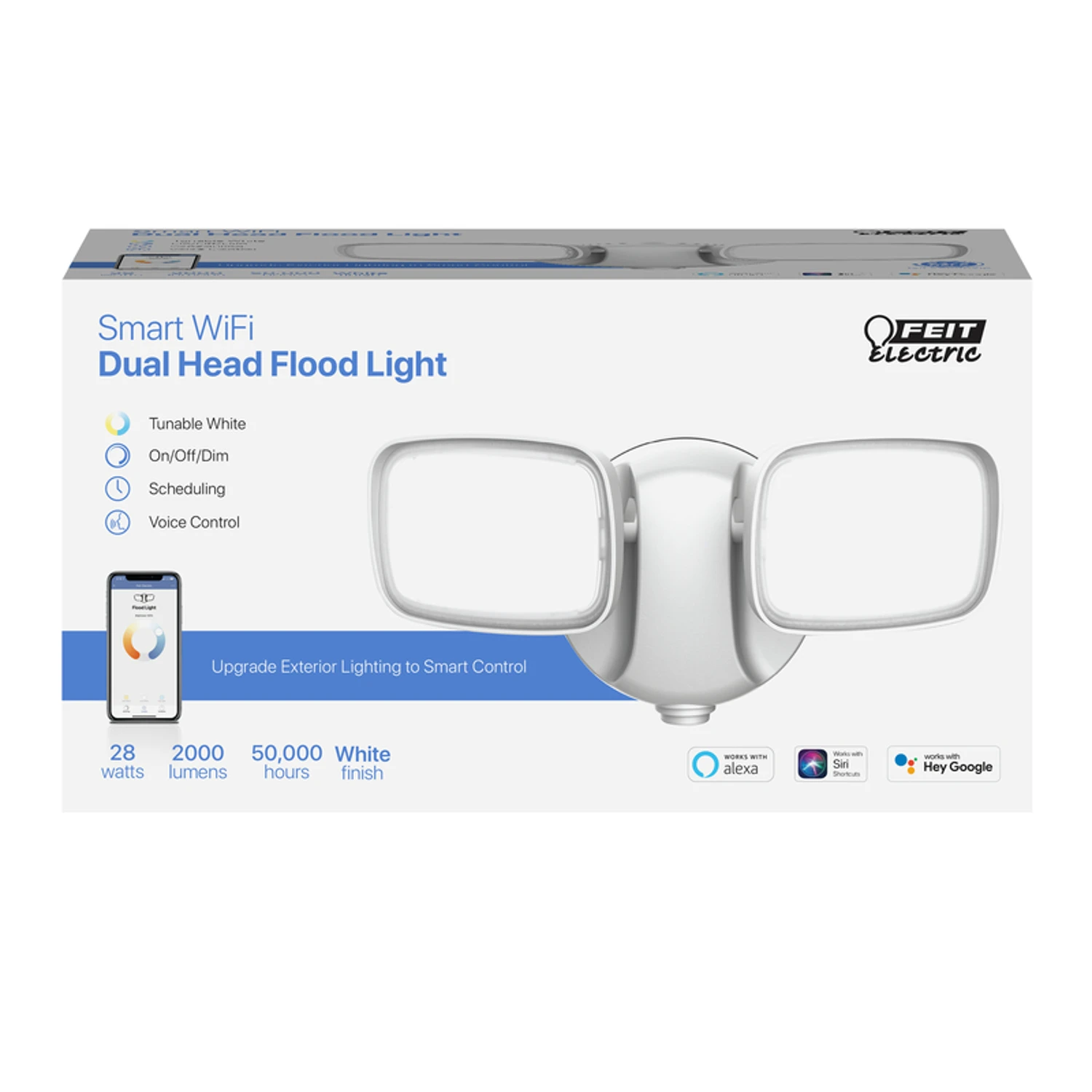 Smart Security Flood Light, Dual Head Super Bright LEDs, White, 28 Watts, 9 In.