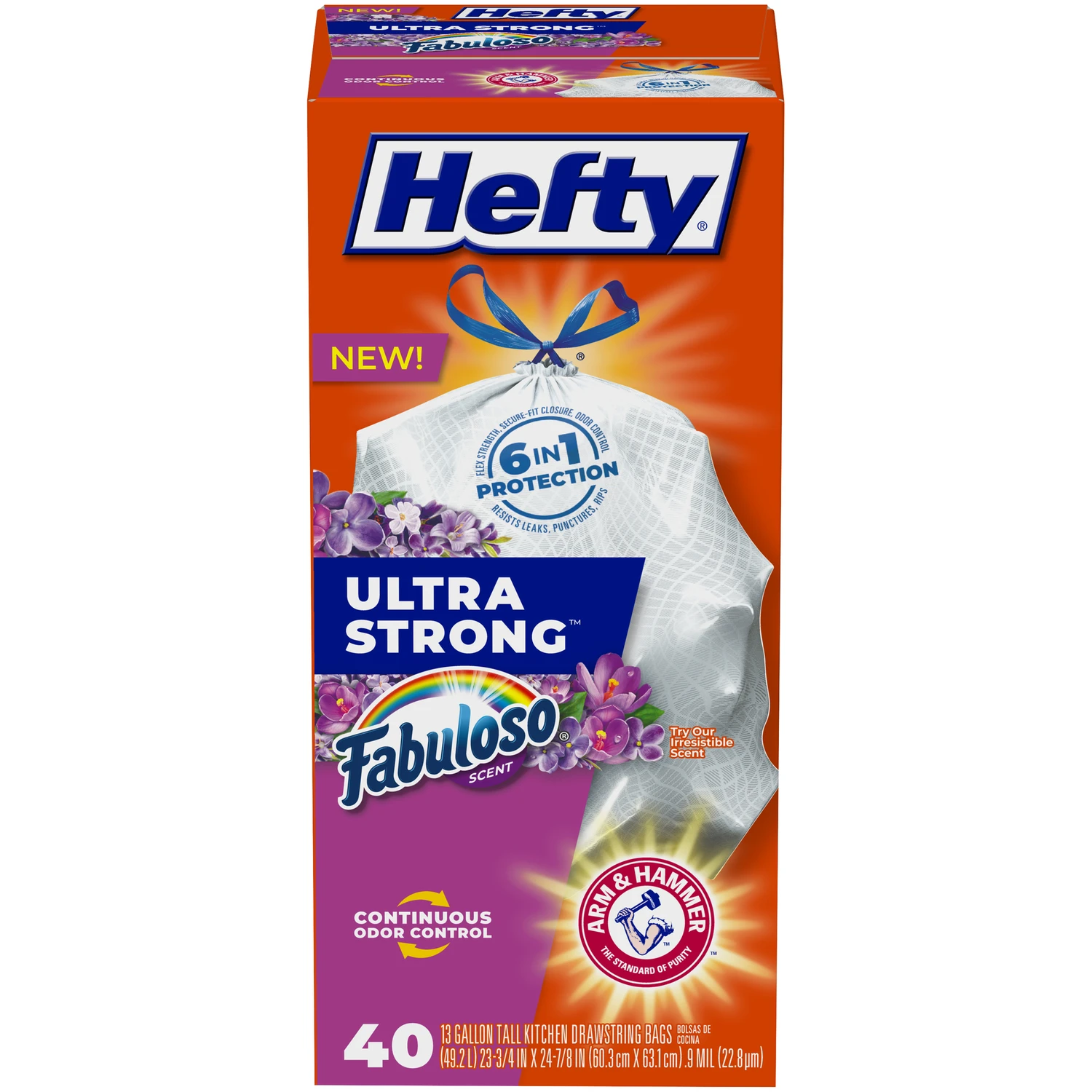 Ultra Strong Drawstring Kitchen Trash Bags, Fabuloso Scent, 13 Gallon, 40-Ct.