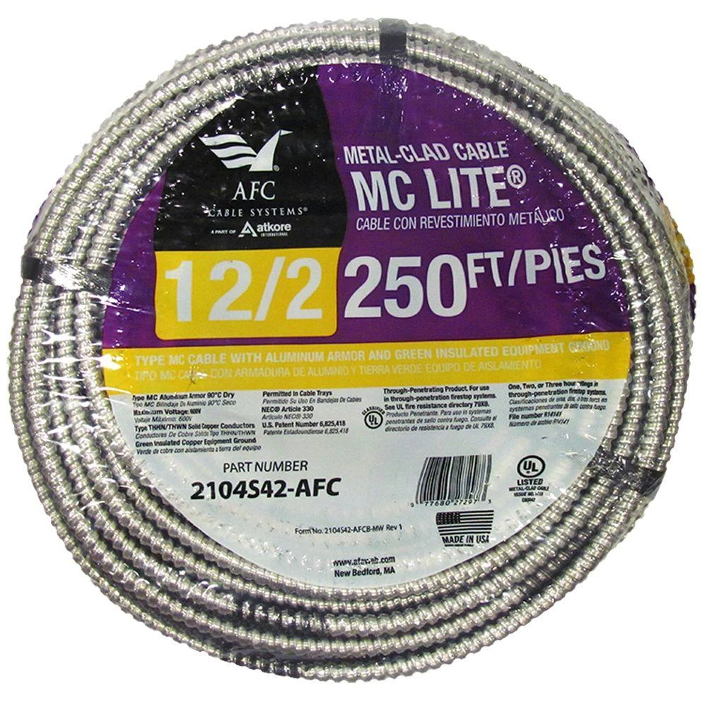 12/2 X 250 Ft. Solid Mc Lite Aluminum Metal Clad Cable