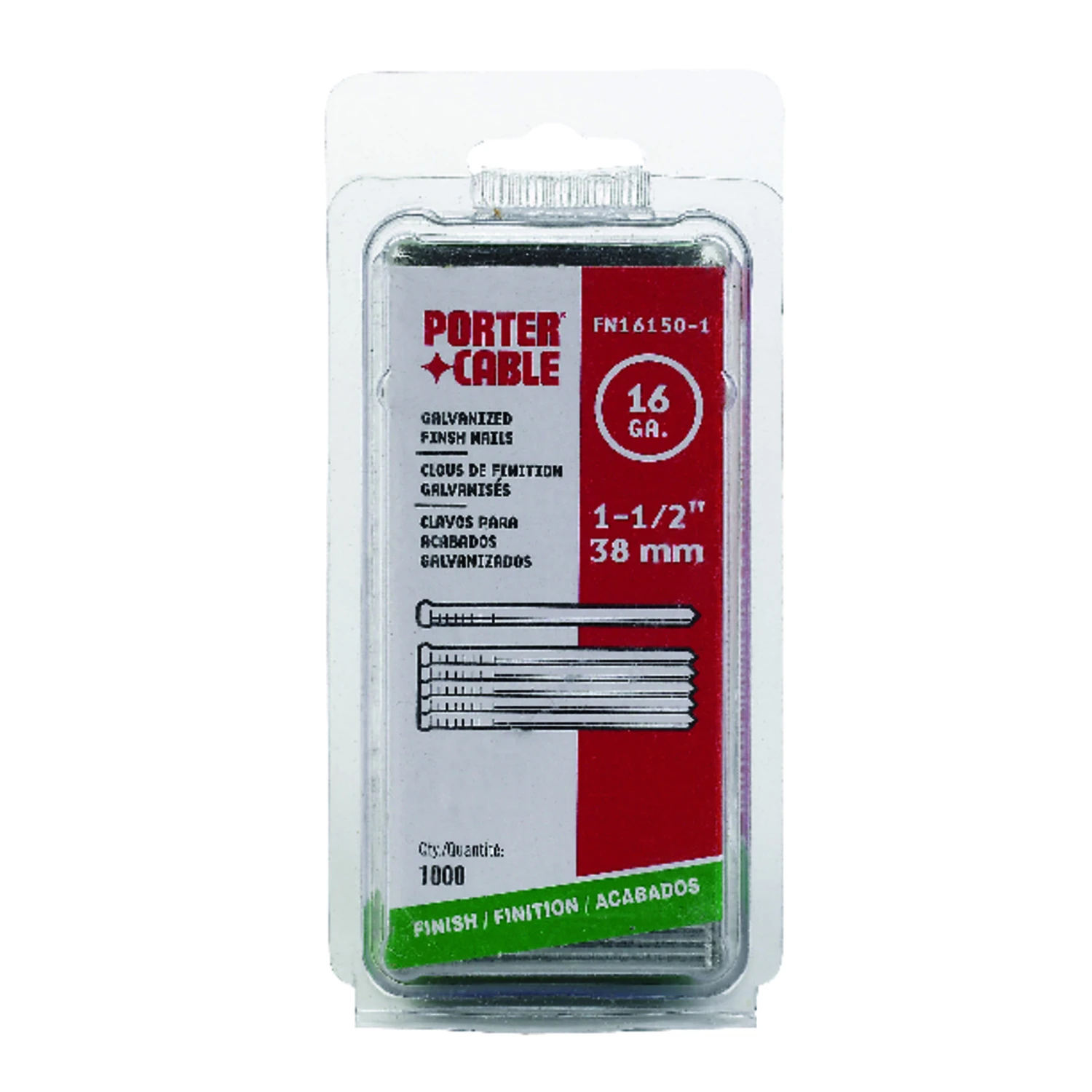 Porter Cable 16 Ga. Smooth Shank Straight Strip Finish Nails 1-1/2 in. L 1,000 box