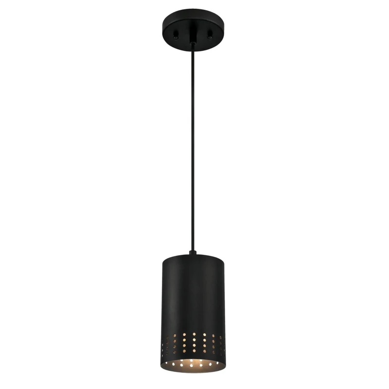 Phelps Indoor Mini Pendant Light Fixture, Matte Black, Perforated Metal Shade