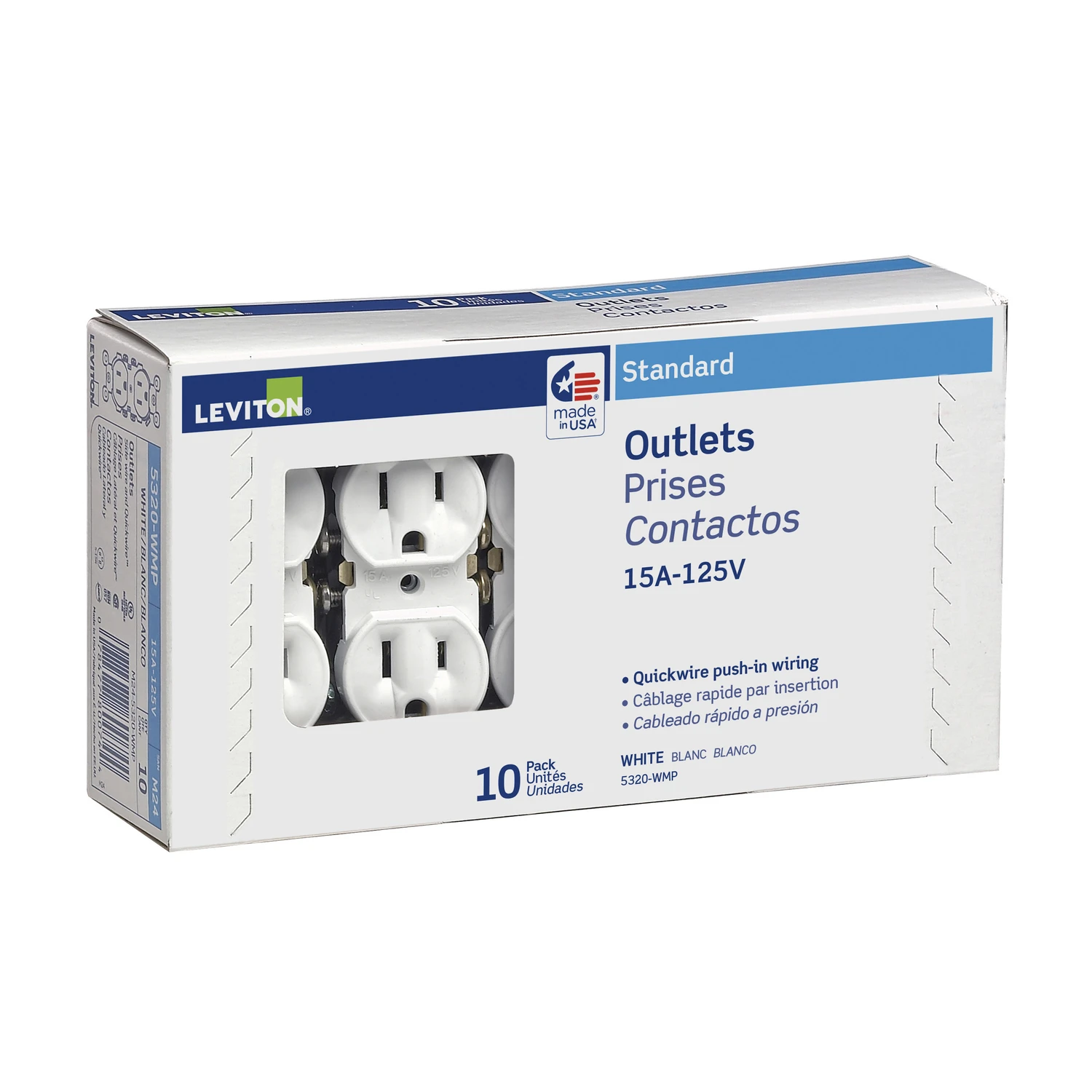 15 Amp Residential Grade Grounding Duplex Outlet, White (10-Pack)