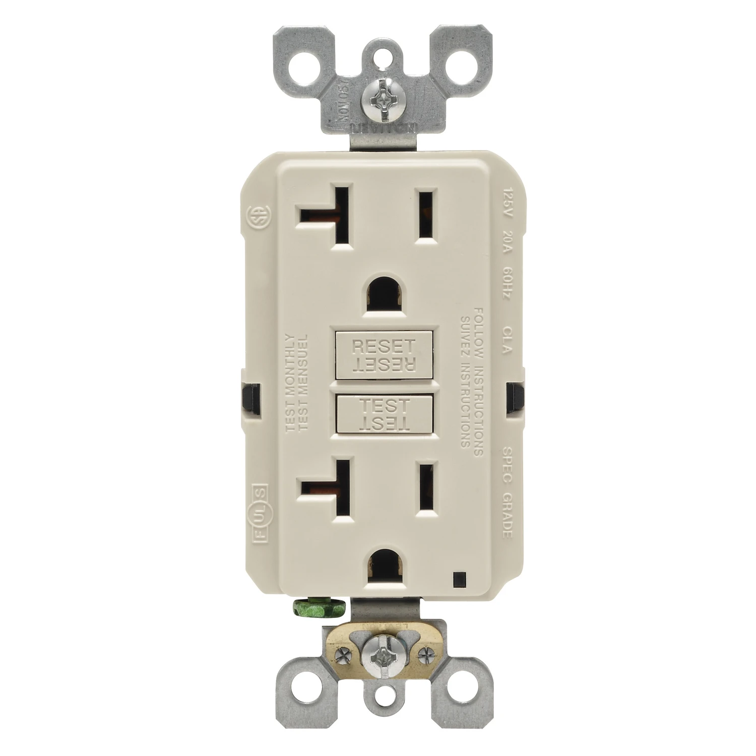 Leviton 20 amps 125 volt Light Almond GFCI Outlet 5-20R 1 pk