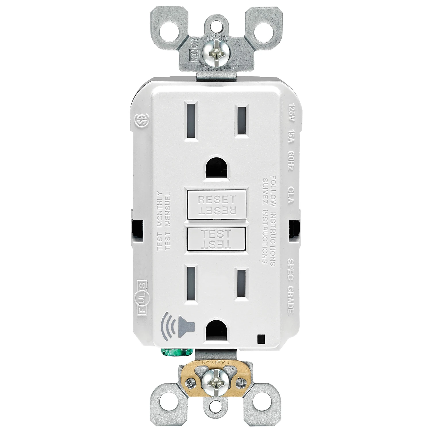SmartlockPro 15 Amp 125-Volt Self-Test Tamper-Resistant GFCI Outlet with Audible Trip Alert, White