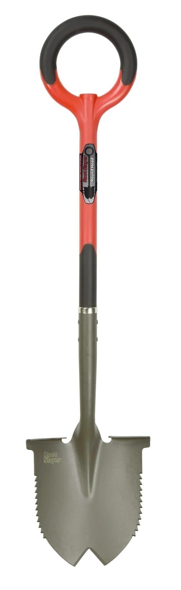 Root Slayer Round Garden Shovel, Inverted V Cutting Blade, O-Handle Grip