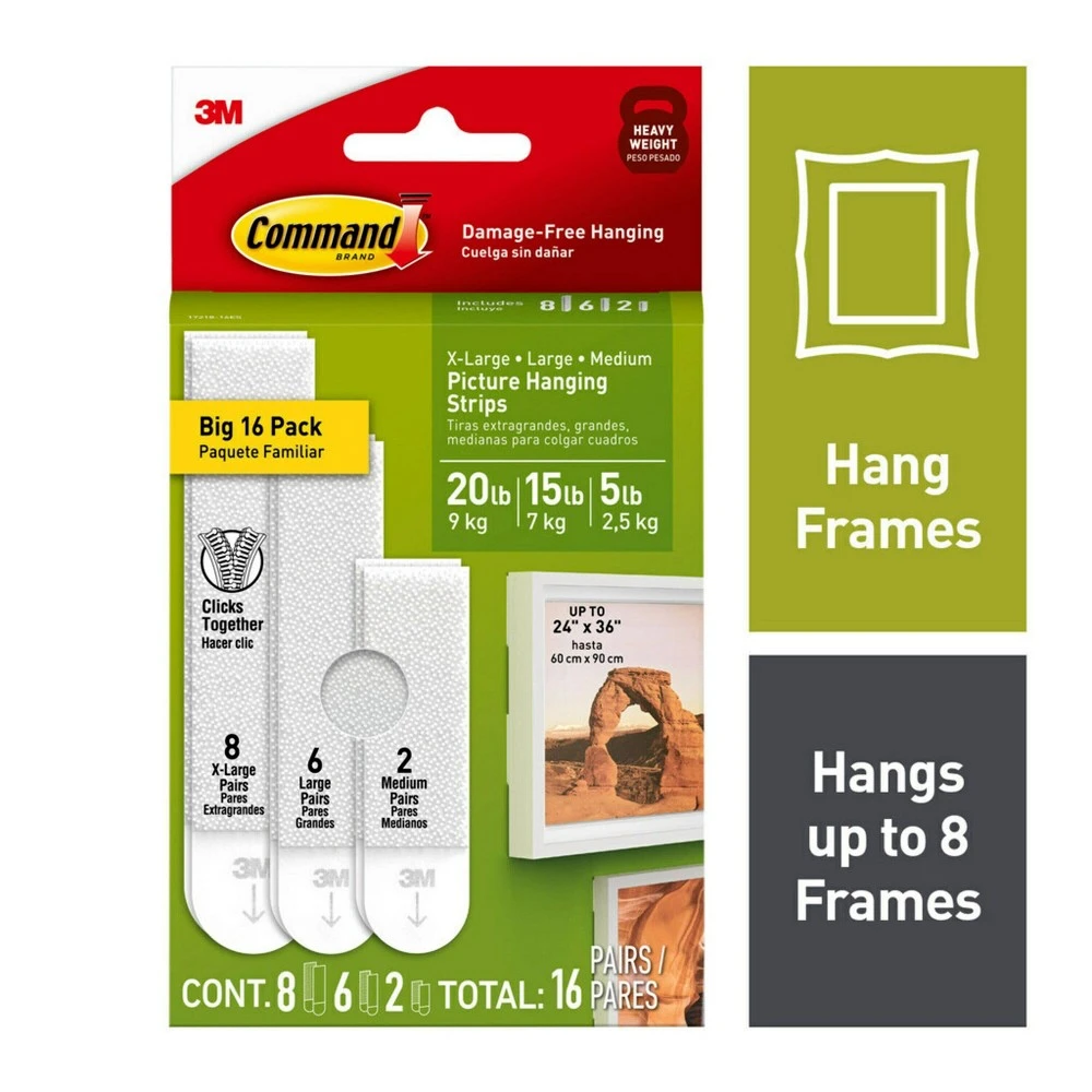 Picture Hanging Strip Mixed Pack, White, 16 Pairs