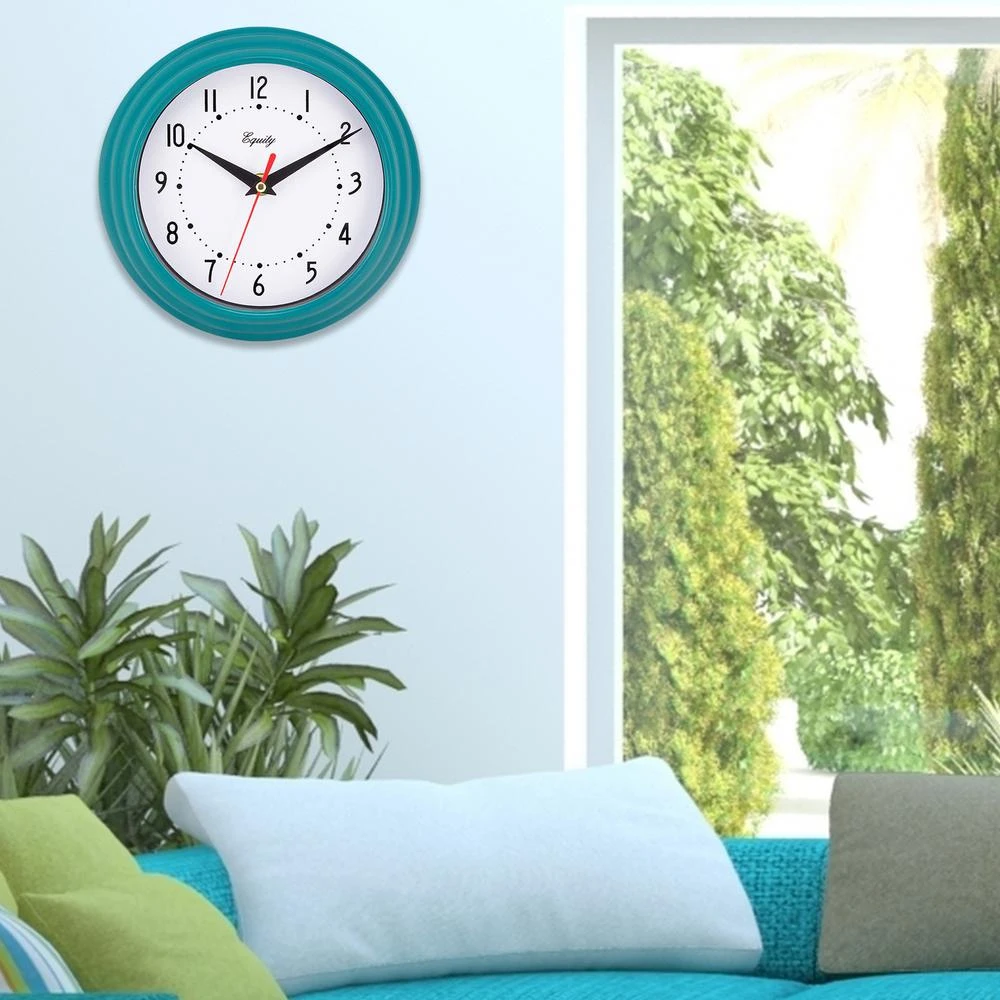8 In. Round Teal Blue Plastic Analog Wall Clock Model 25020