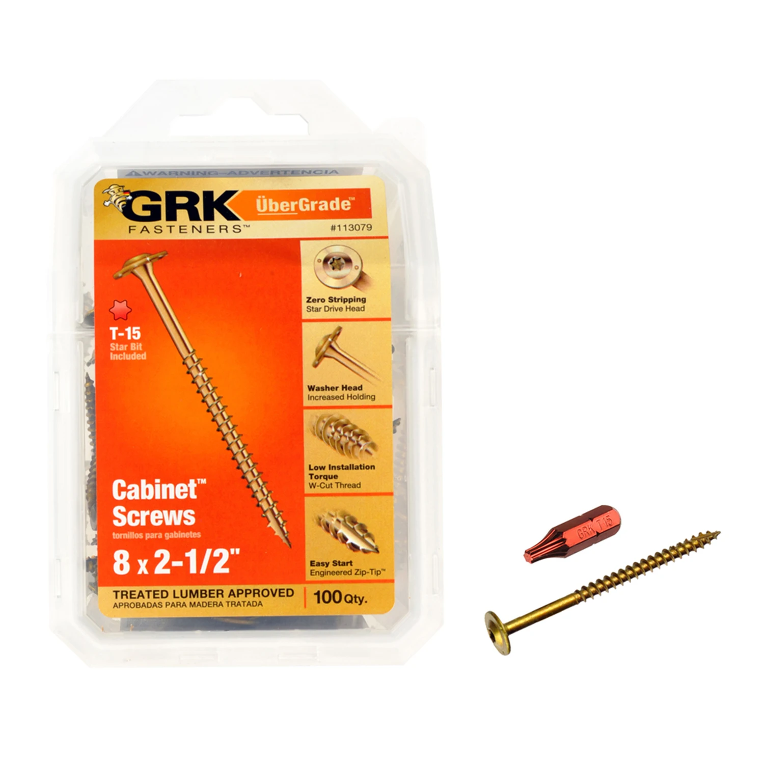 GRK #8 x 2-1/2-in Yellow Polymer Round Washer-Head Interior/Exterior Wood Screws (100-Count)