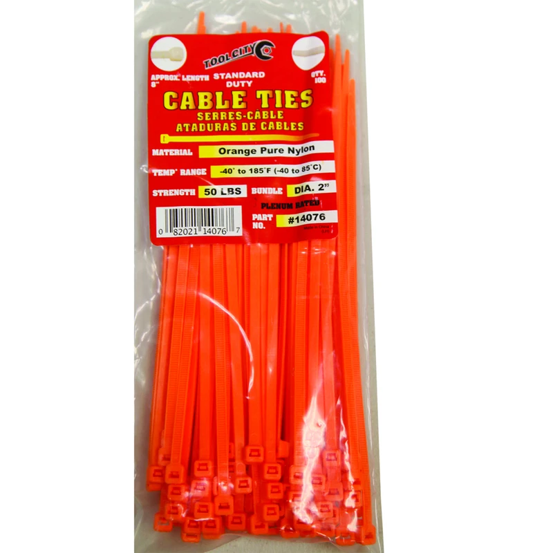 Tool City 8 in. L Orange Cable Tie 100 pk