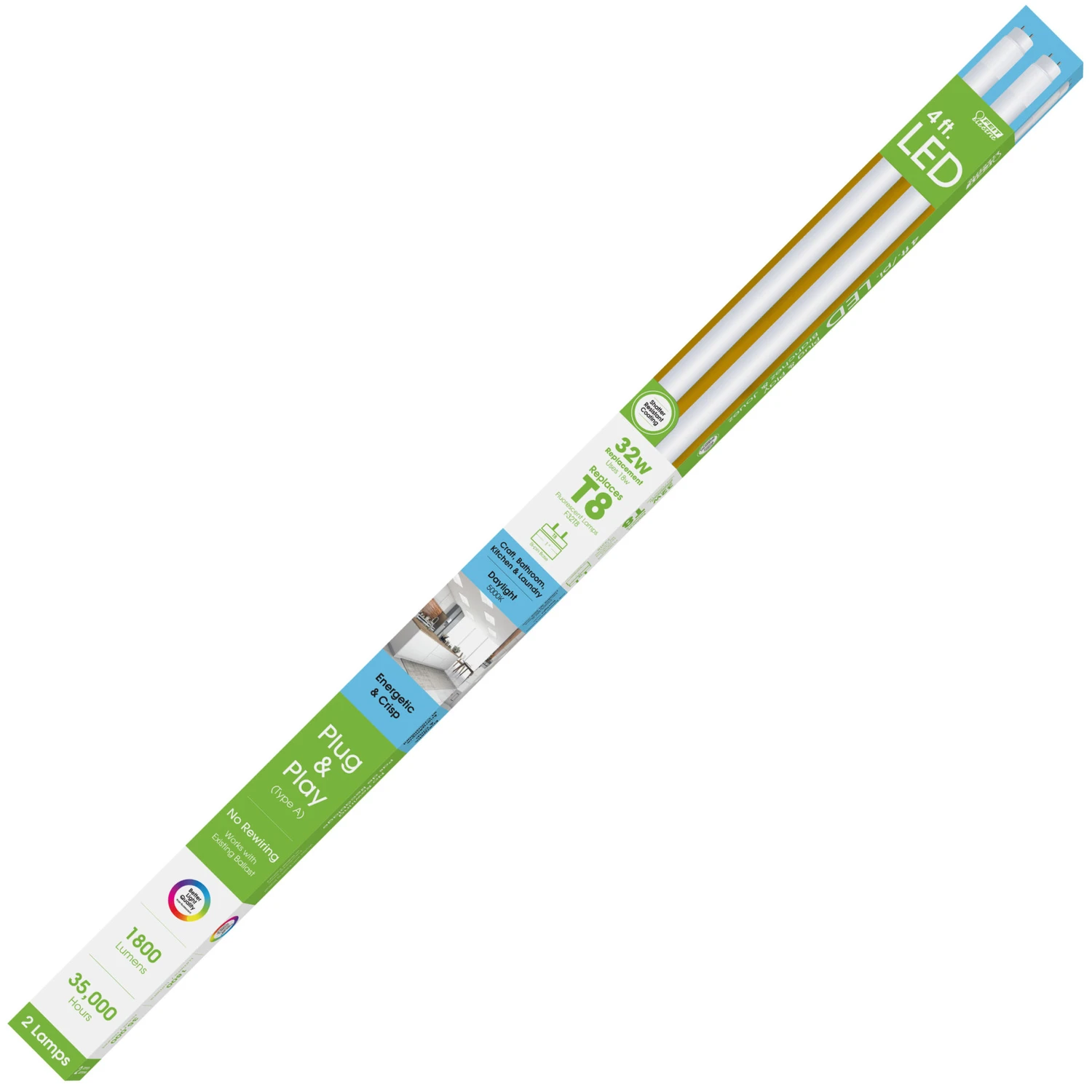 Feit Electric Plug & Play Linear G13 (Medium Bi-Pin) LED Bulb Daylight 32 Watt Equivalence 2 p