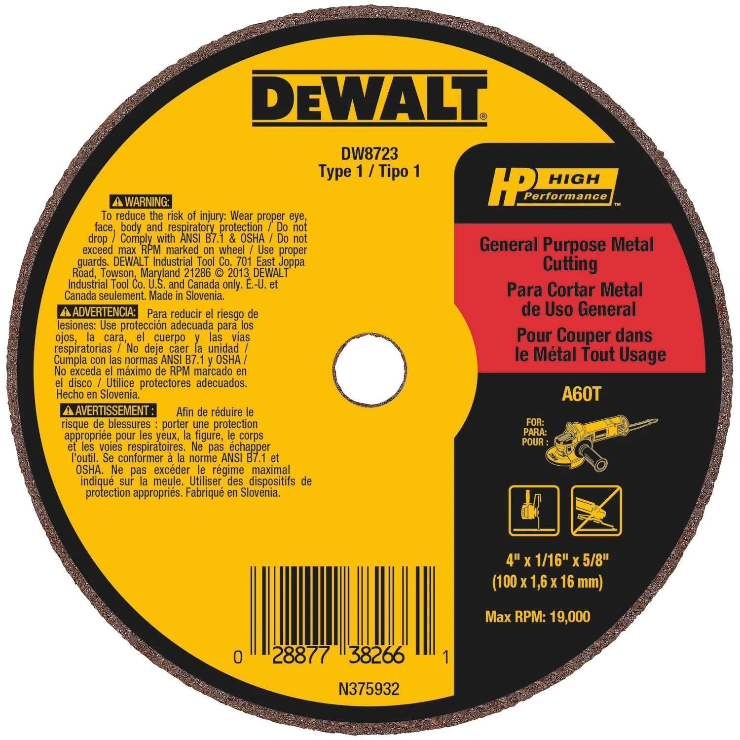 Metal & Stainless Cutting & Grinding Wheel, 1/4 x .035 x 2-1/2 In.
